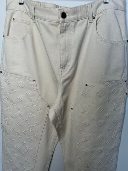 Preowned Louis Vuitton Cream Monogram Double Knee Size 38