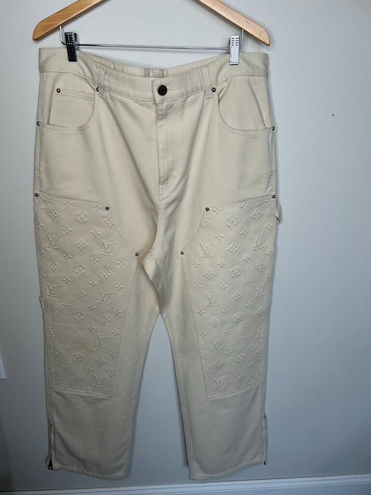 Preowned Louis Vuitton Cream Monogram Double Knee Size 38