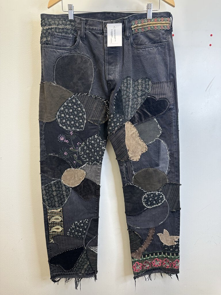 Preowned Kapital Black Trip Patch Pants Size 38