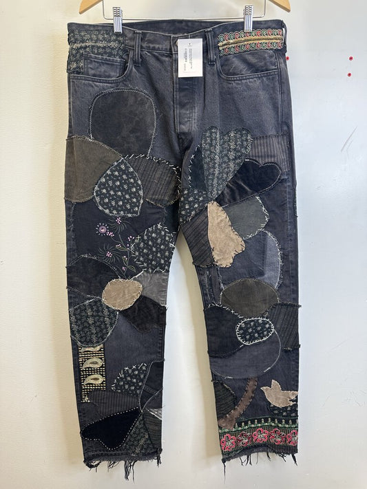 Preowned Kapital Black Trip Patch Pants Size 38