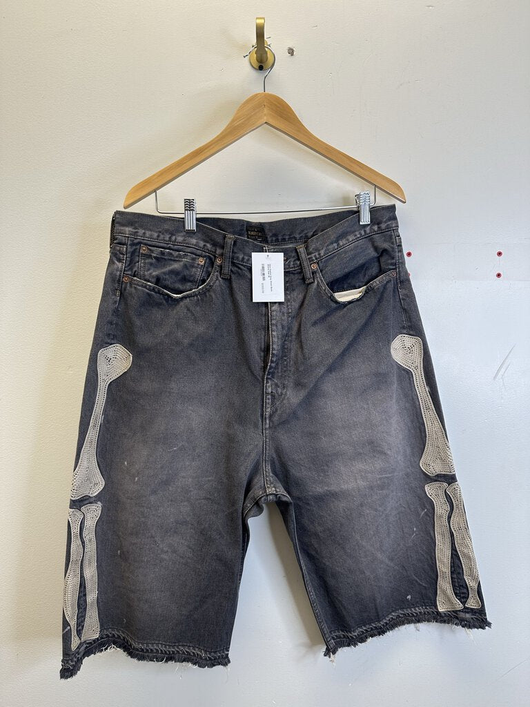 New Kapital Grey Wash Bone Shorts size 38