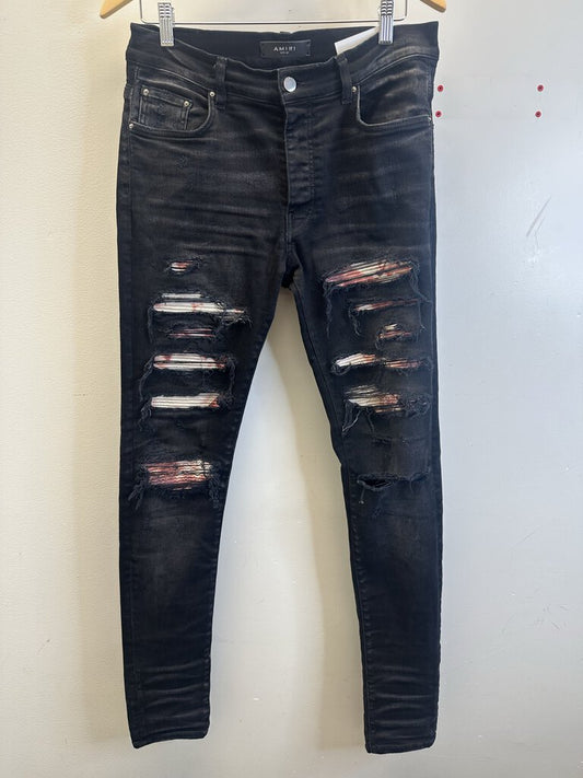 Preowned Amiri Black Denim Cream/pink Patch Size 32