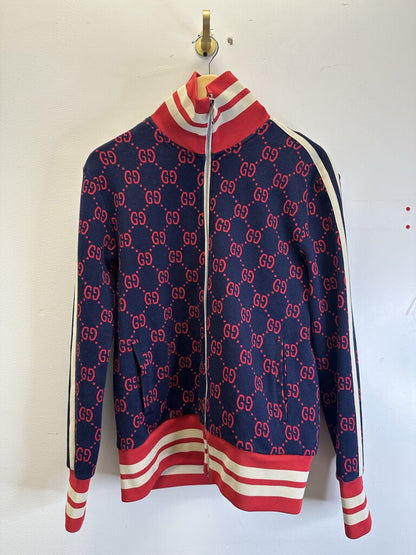 Preowned Gucci Monogram Navy Red Monogram Track Jacket size L