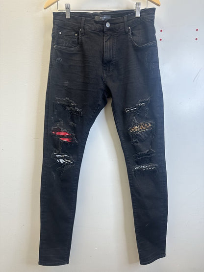 Preowned Amiri Black Cheetah Paisley Jeans sz.32