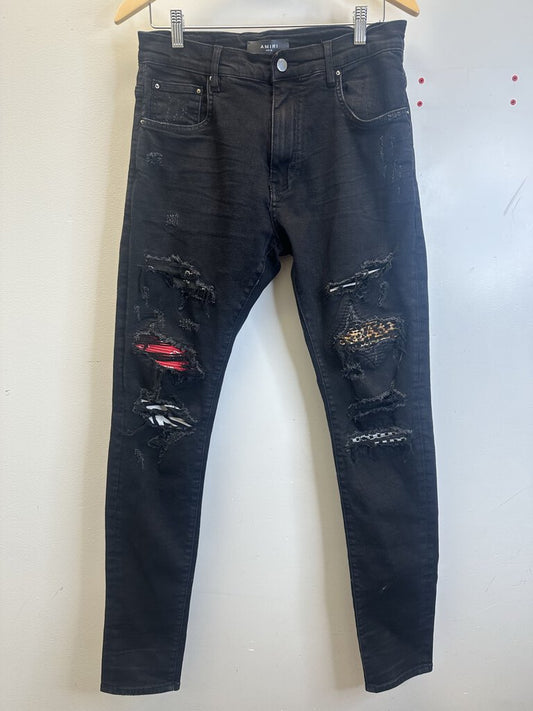 Preowned Amiri Black Cheetah Paisley Jeans sz.32