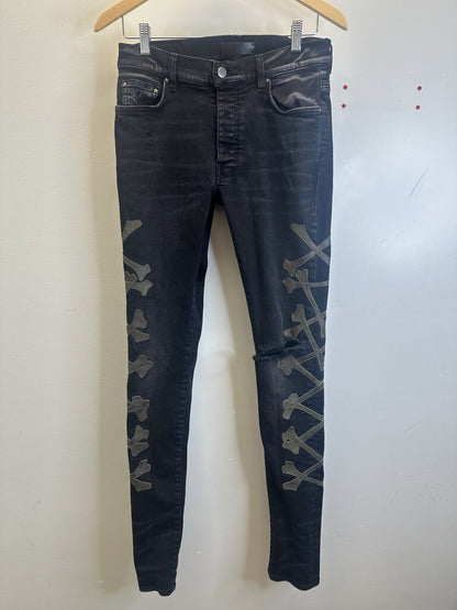 Preowned Amiri Black Olive cross Patch Denim Size 30