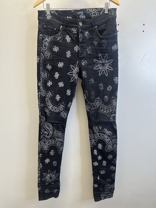 Preowned Amiri Alchemist Black Paisley Denim sz.34