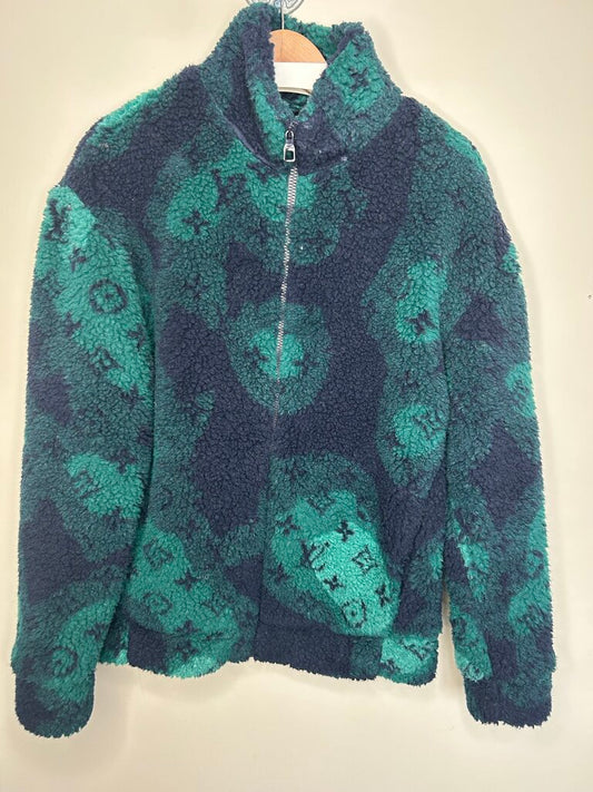 Preowned Louis Vuitton Blue Green Camo Fleece Sz.M