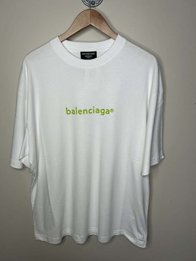 New Balenciaga Green Logo White Tee sz.XL
