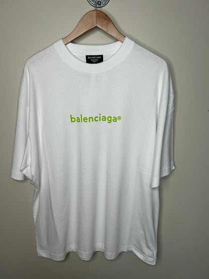 New Balenciaga Green Logo White Tee sz.XL