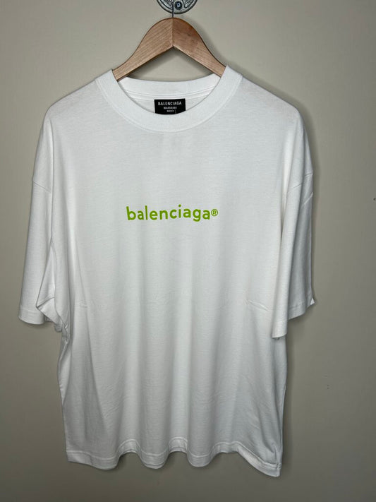 New Balenciaga Green Logo White Tee sz.XL