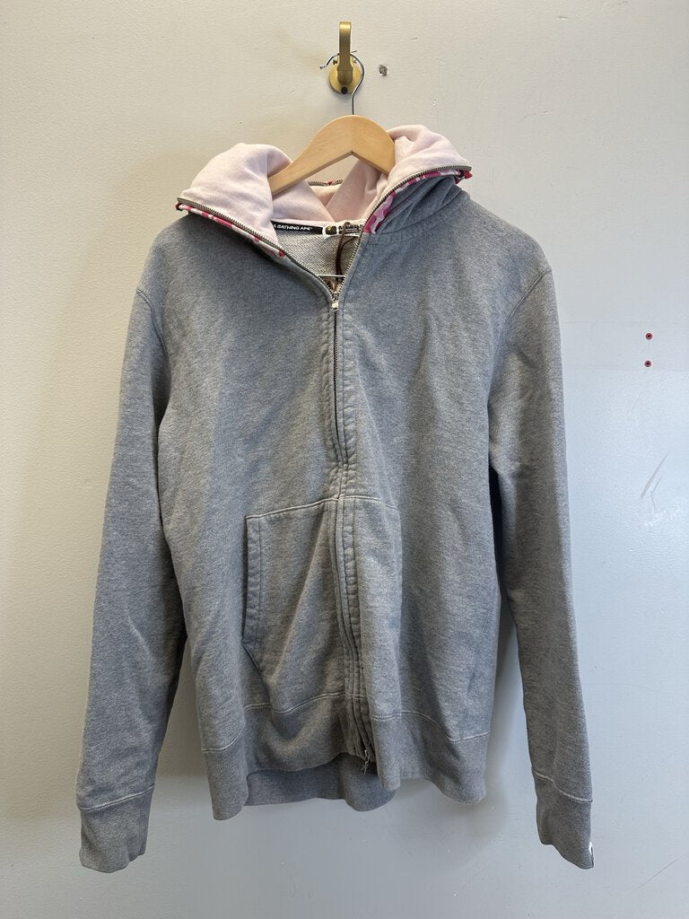 Preowned Bape Double Hood Grey Shark Zip Size Large