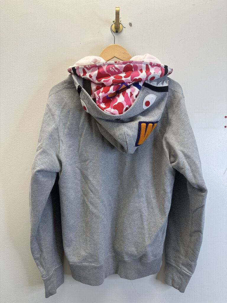 Preowned Bape Double Hood Grey Shark Zip Size Large