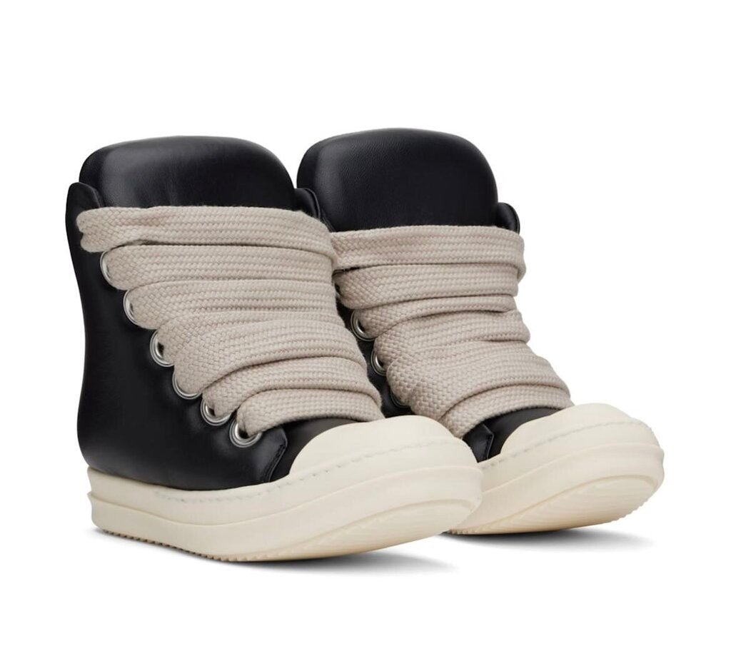New Rick Owens Ramone High Mainline Jumbo Lace Black Milk Size 38