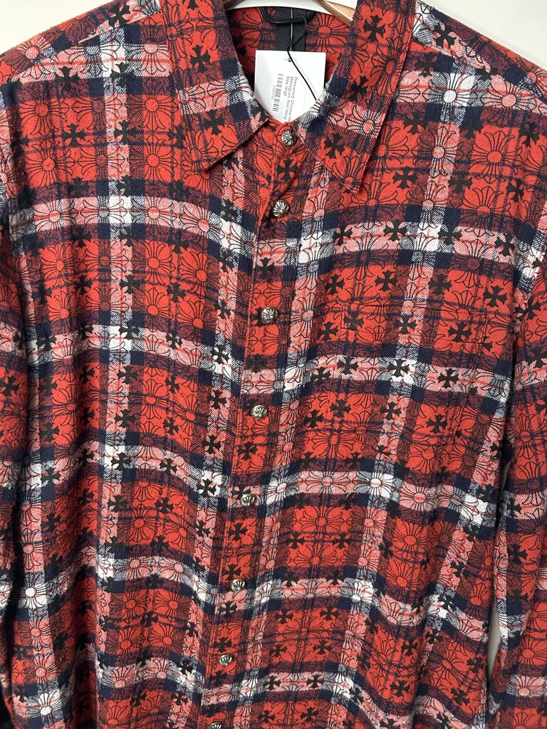 Preowned Chrome Hearts Monogram Red Navy Flannel Size large