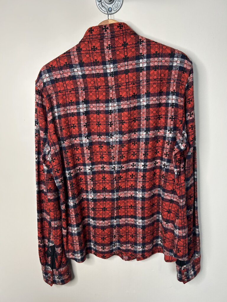 Preowned Chrome Hearts Monogram Red Navy Flannel Size large