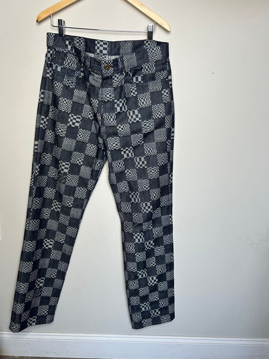 Preowned Louis Vuitton checkered Print Denim Jeans Sz.33