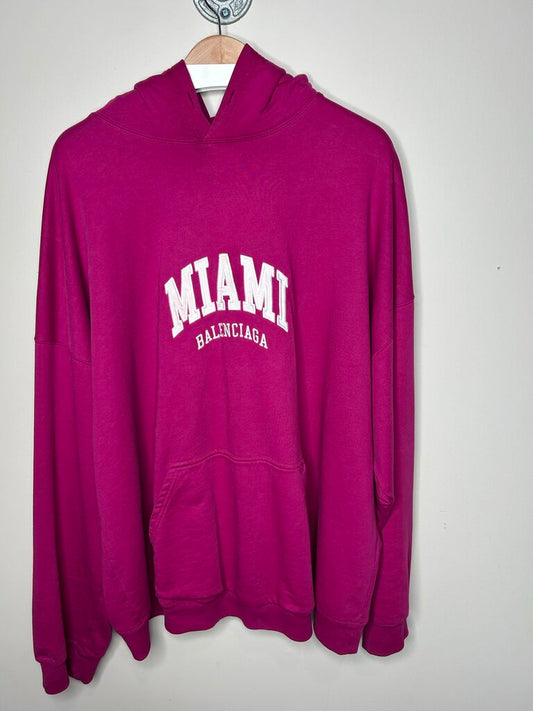Preowned Balenciaga Paris Magenta Hoodie size XL