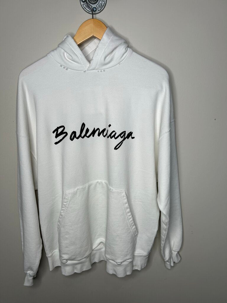 New White Balenciaga Script Pullover Sz. 1
