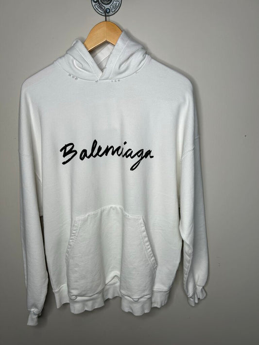 New White Balenciaga Script Pullover Sz. 1
