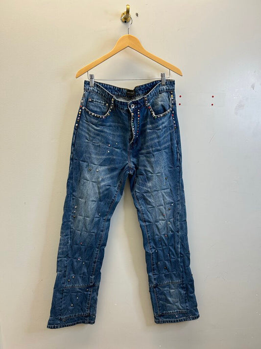 Preowned Who Decides War Rhinestone Blue Denim size 34