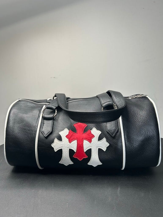 Preowned Chrome Heart Leather Triple Patch Duffle