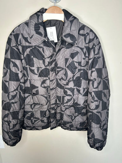 Preowned Louis Vuitton Monogram Grey Black Puff Jacket Size 48
