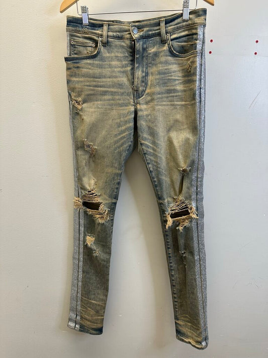 Preowned Amiri Silver Stripe Denim size 33