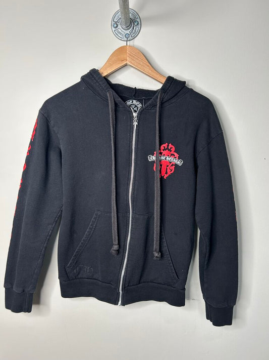 Preowned Chrome hearts Red Black Zip Up Hoodie Sz.Small