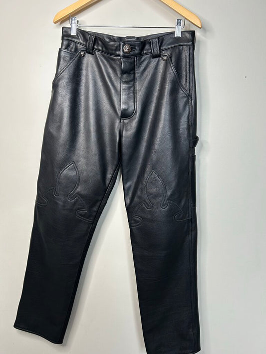Preowned Chrome Hearts Fleur Leather Pants sz.30