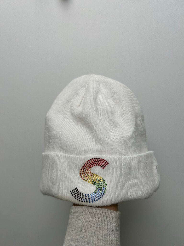 Preowned Supreme White S Multicolor Logo Beanie
