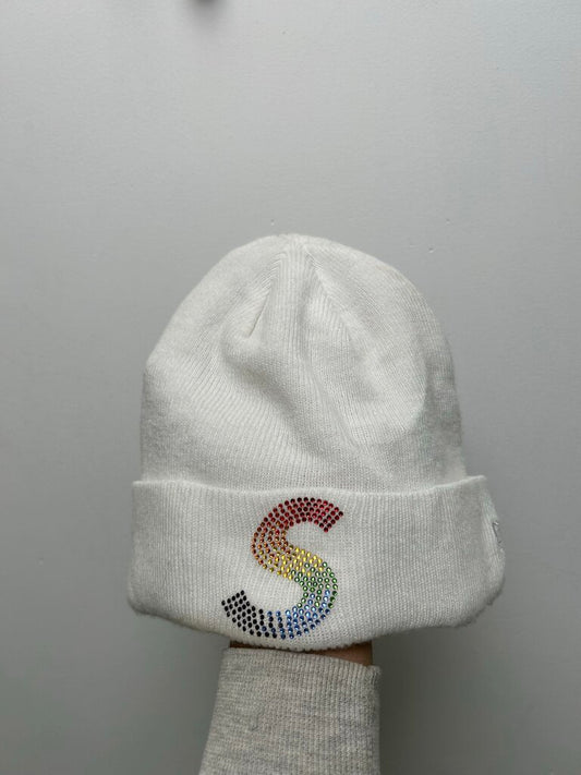 Preowned Supreme White S Multicolor Logo Beanie