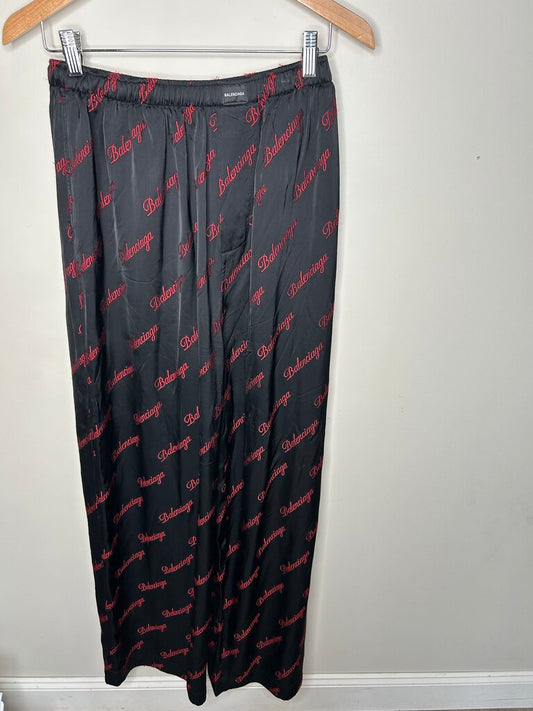 Preowned Balenciaga Black Red Script Pants Size 48