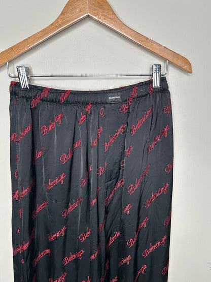 Preowned Balenciaga Black Red Script Pants Size 48