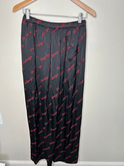 Preowned Balenciaga Black Red Script Pants Size 48