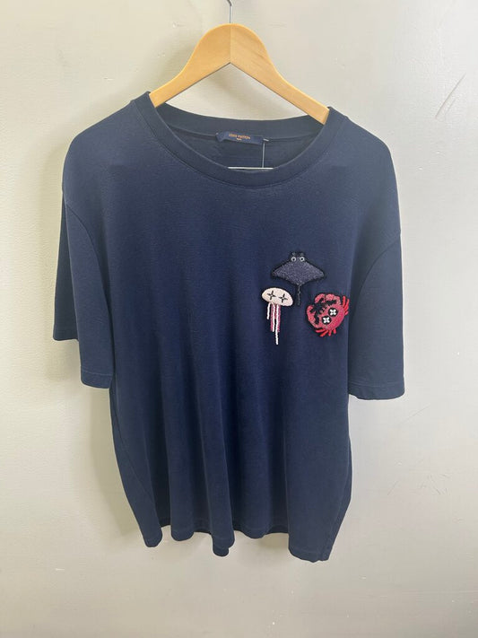 Preowned Louis Vuitton Navy Crab Tee Size 4L