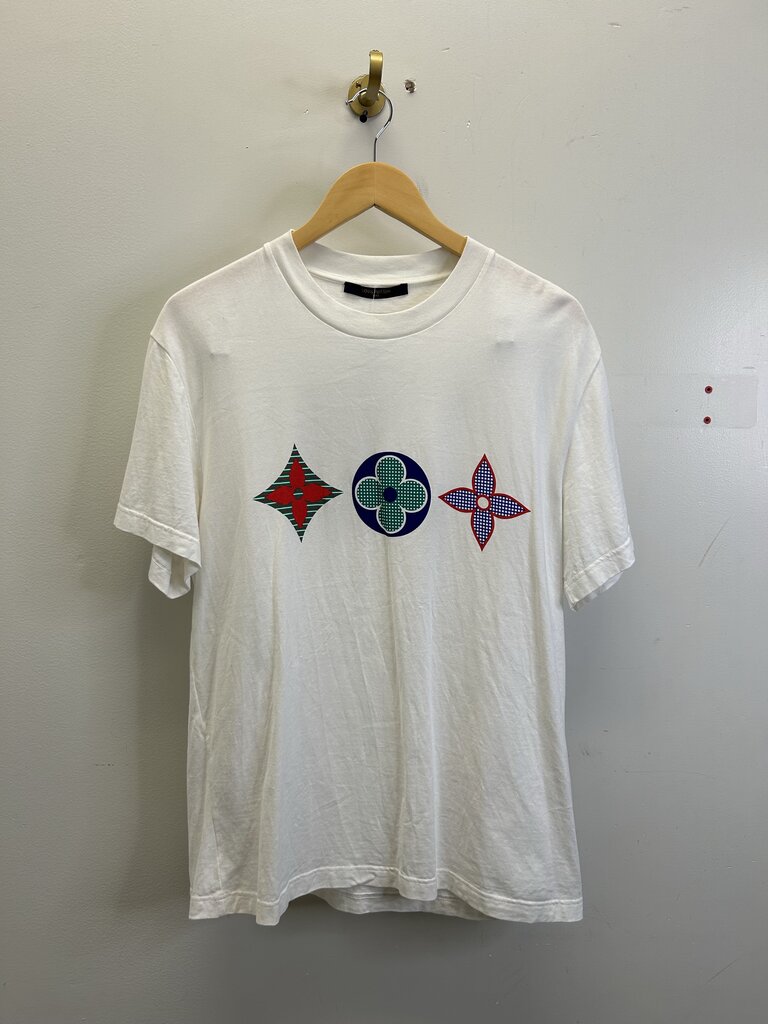 Preowned Louis Vuitton White Multi Color Logo Tee Size Large