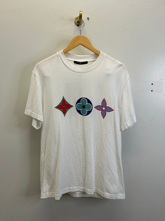 Preowned Louis Vuitton White Multi Color Logo Tee Size Large