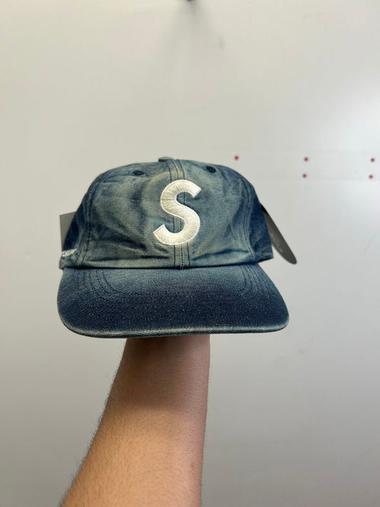 New Supreme Denim S Logo Cap Bleached Blue