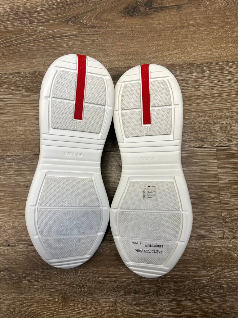 New Prada Americas Cups Orange Grey Size 9.5 (11.5M)
