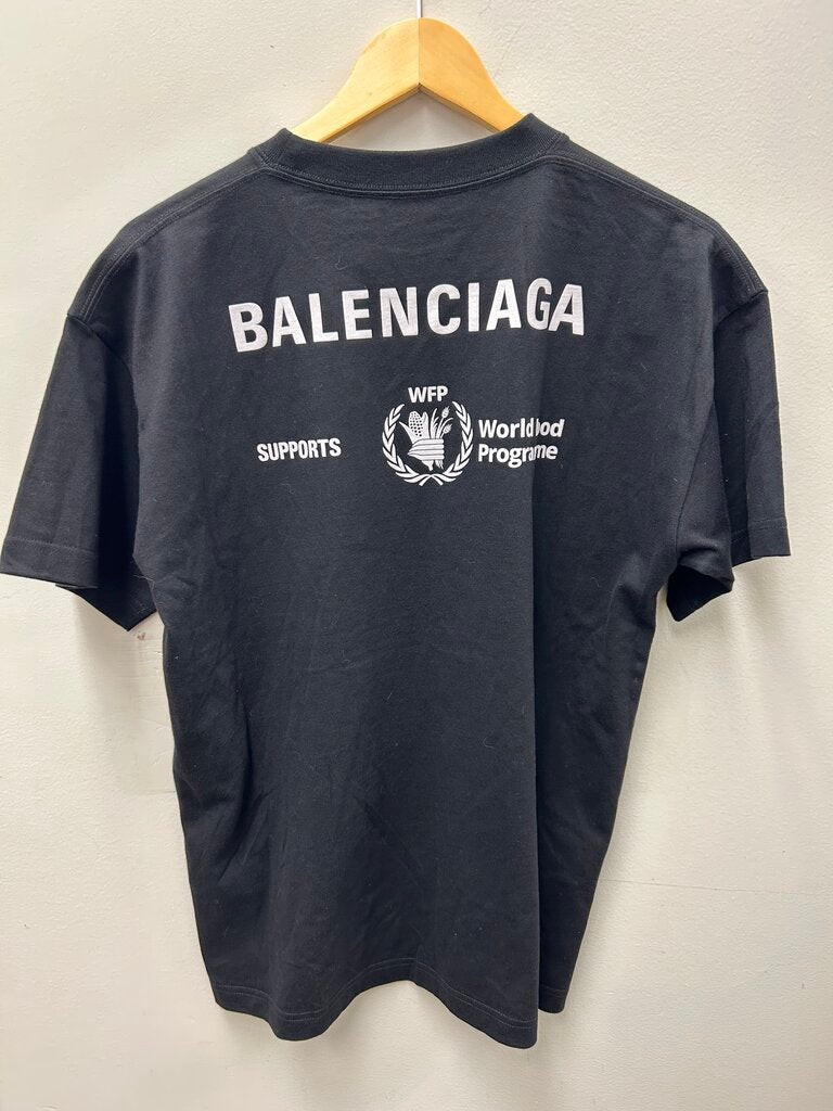 New Balenciaga Tee Black White World Food Program Sz.Medium