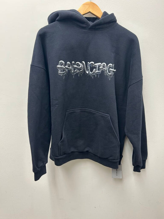 New Balenciaga Hoodie Black Melted Logo Sz.1