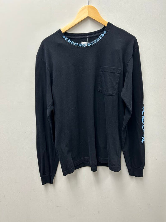 Preowned Chrome Hearts Black Blue Neck Logo Long Sleeve Size Large