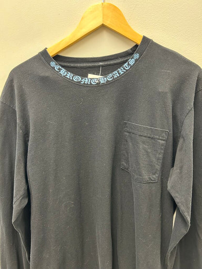 Preowned Chrome Hearts Black Blue Neck Logo Long Sleeve Size Large