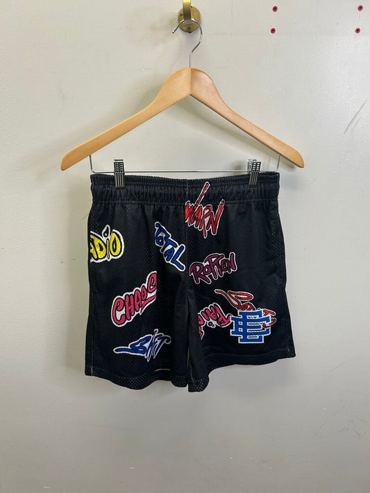 New EE Matty Boy Black Graffiti Mesh Shorts riser S