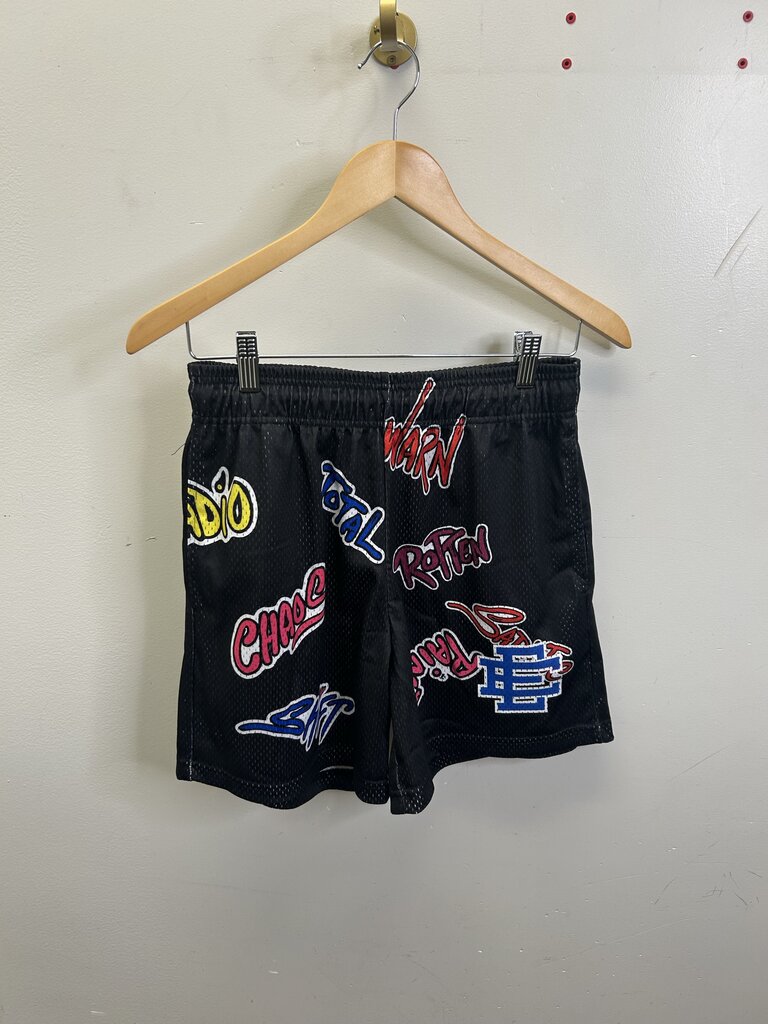 New Eric Emanuel EE Matty Boy Black Graffiti Mesh Shorts riser S