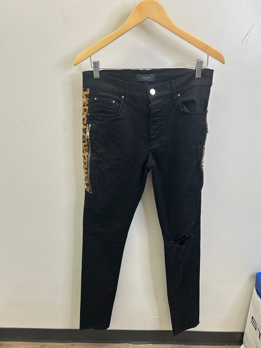Preowned Amiri Black Leopard Patch Denim sz.30