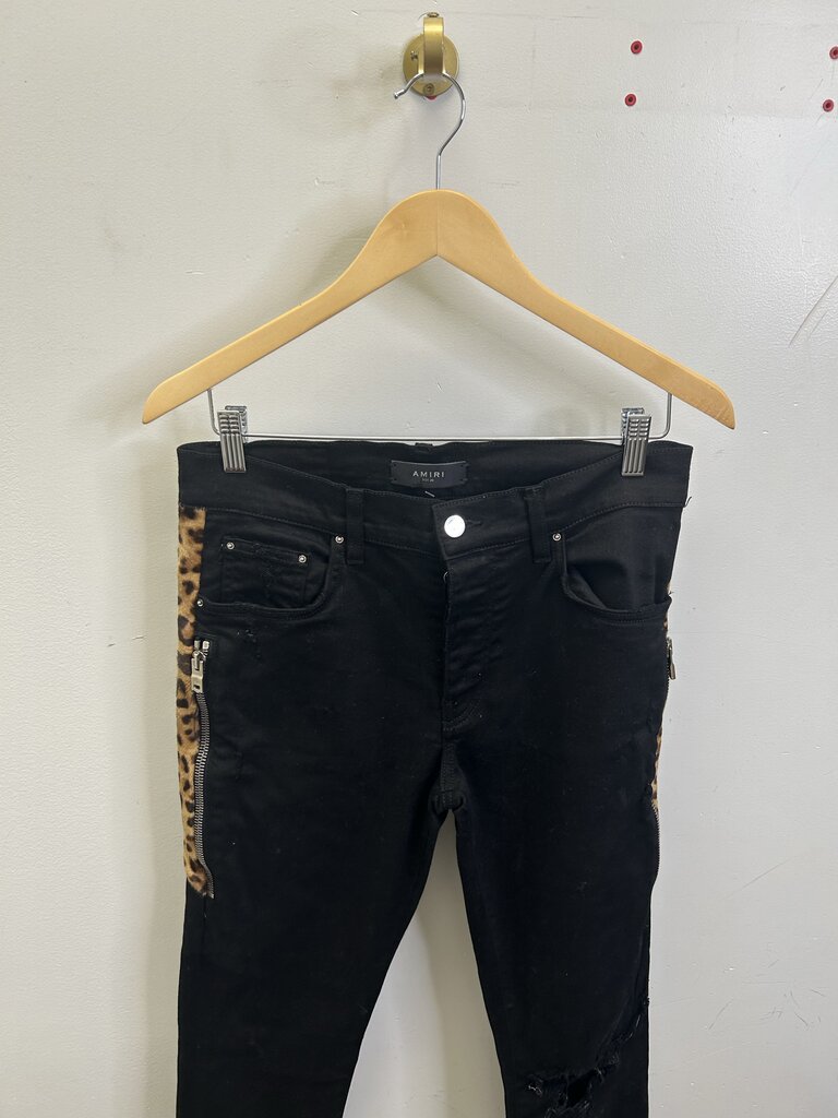 Preowned Amiri Black Leopard Patch Denim sz.30