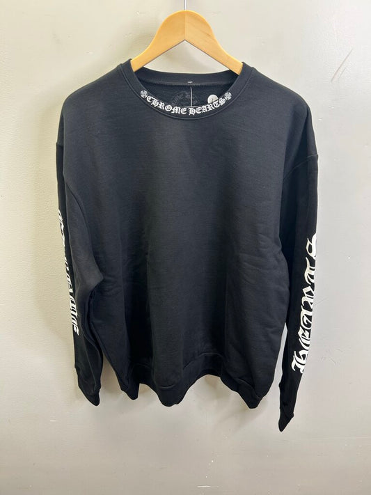 New Chrome Heart Black Collar Logo Crewneck size L