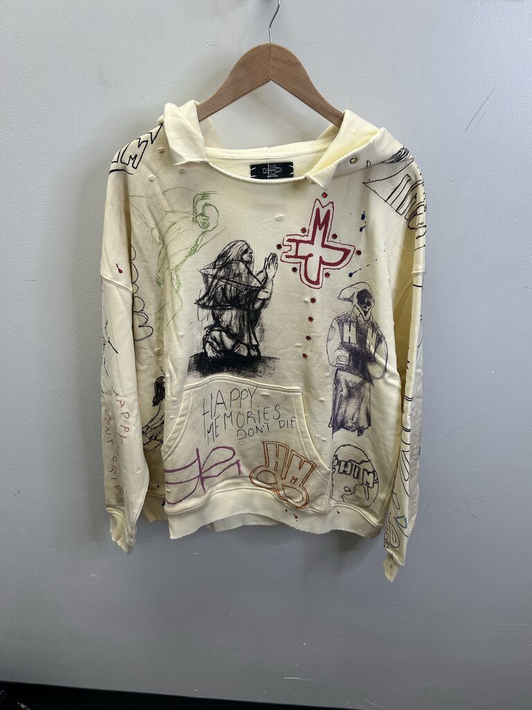 New HMDD Graffiti Cream Hoodie Size Large